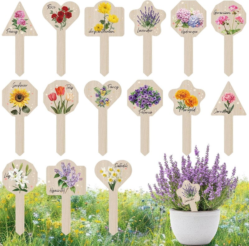 JUYRLE Plant Label Signs- 15PACK Flower Plant Markers, Herb Plant Tags for Outdoor Garden Waterproof, Gardening Supplies with Names, Indoor Patio Tags for Greenhouse Flowers Greenery Seedling - Image 1